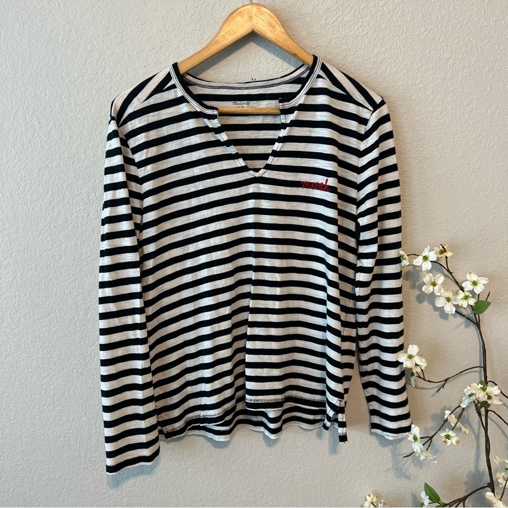 Madewell Striped Mwah Long Sleeve Tee M - Picture 2 of 5